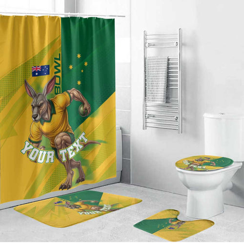 Personalized Australian Jackaroo Lawn Bowls Bathroom Set Kangaroo Bowler Green Yellow National Spirit Mascot Art