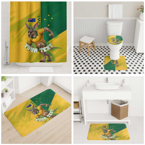 Personalized Australian Jackaroo Lawn Bowls Bathroom Set Kangaroo Bowler Green Yellow National Spirit Mascot Art