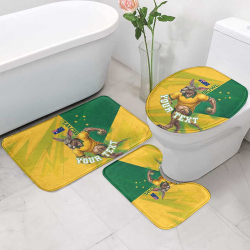 Personalized Australian Jackaroo Lawn Bowls Bathroom Set Kangaroo Bowler Green Yellow National Spirit Mascot Art
