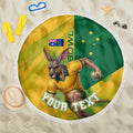 Personalized Australian Jackaroo Lawn Bowls Beach Blanket Kangaroo Bowler Green Yellow National Spirit Mascot Art