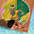 Personalized Australian Jackaroo Lawn Bowls Beach Blanket Kangaroo Bowler Green Yellow National Spirit Mascot Art