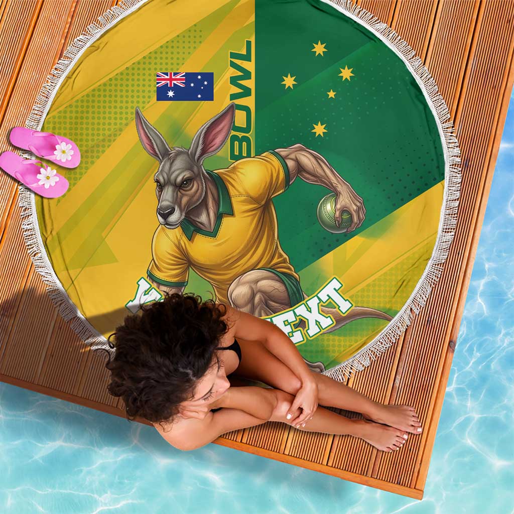 Personalized Australian Jackaroo Lawn Bowls Beach Blanket Kangaroo Bowler Green Yellow National Spirit Mascot Art