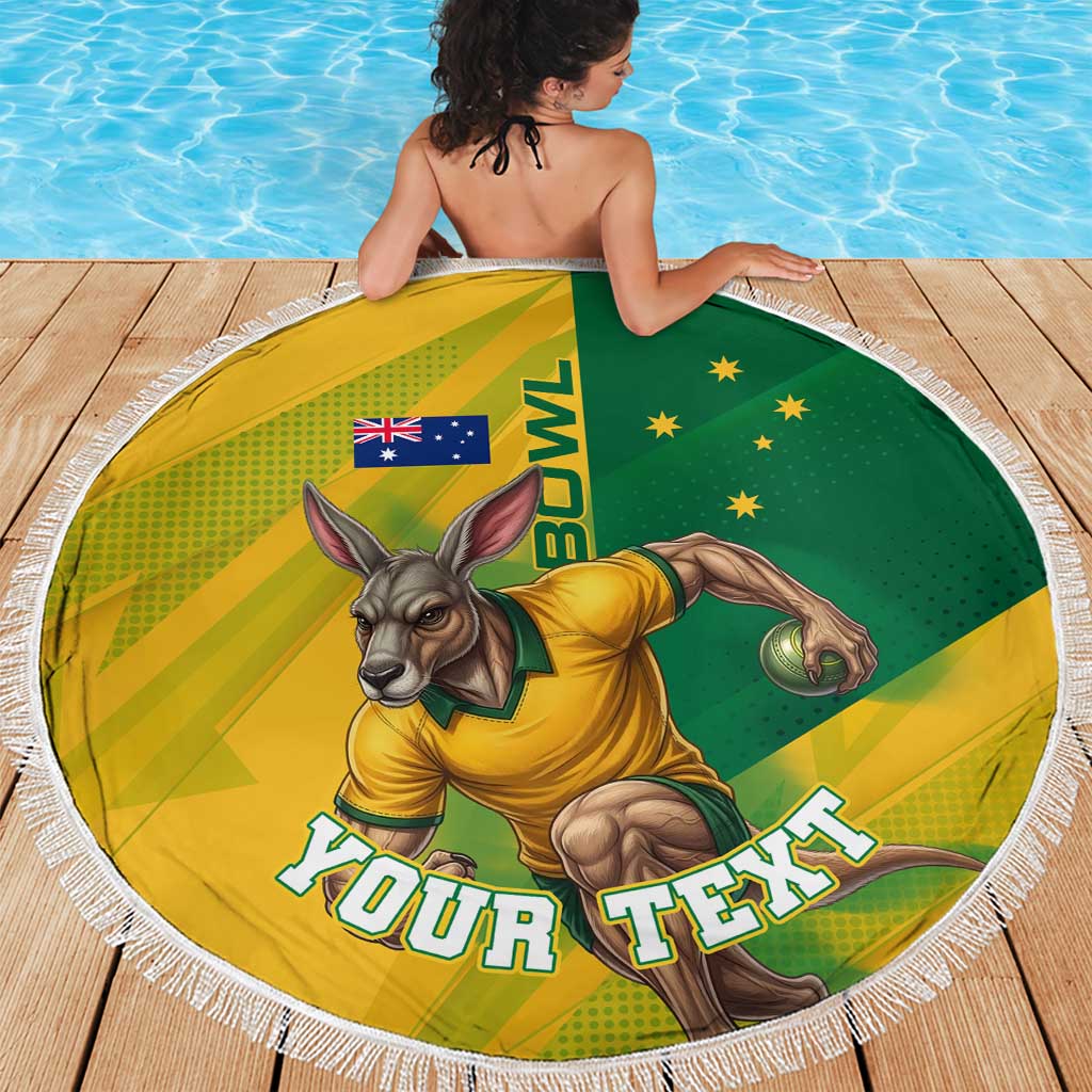 Personalized Australian Jackaroo Lawn Bowls Beach Blanket Kangaroo Bowler Green Yellow National Spirit Mascot Art