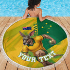 Personalized Australian Jackaroo Lawn Bowls Beach Blanket Kangaroo Bowler Green Yellow National Spirit Mascot Art
