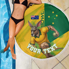 Personalized Australian Jackaroo Lawn Bowls Beach Blanket Kangaroo Bowler Green Yellow National Spirit Mascot Art