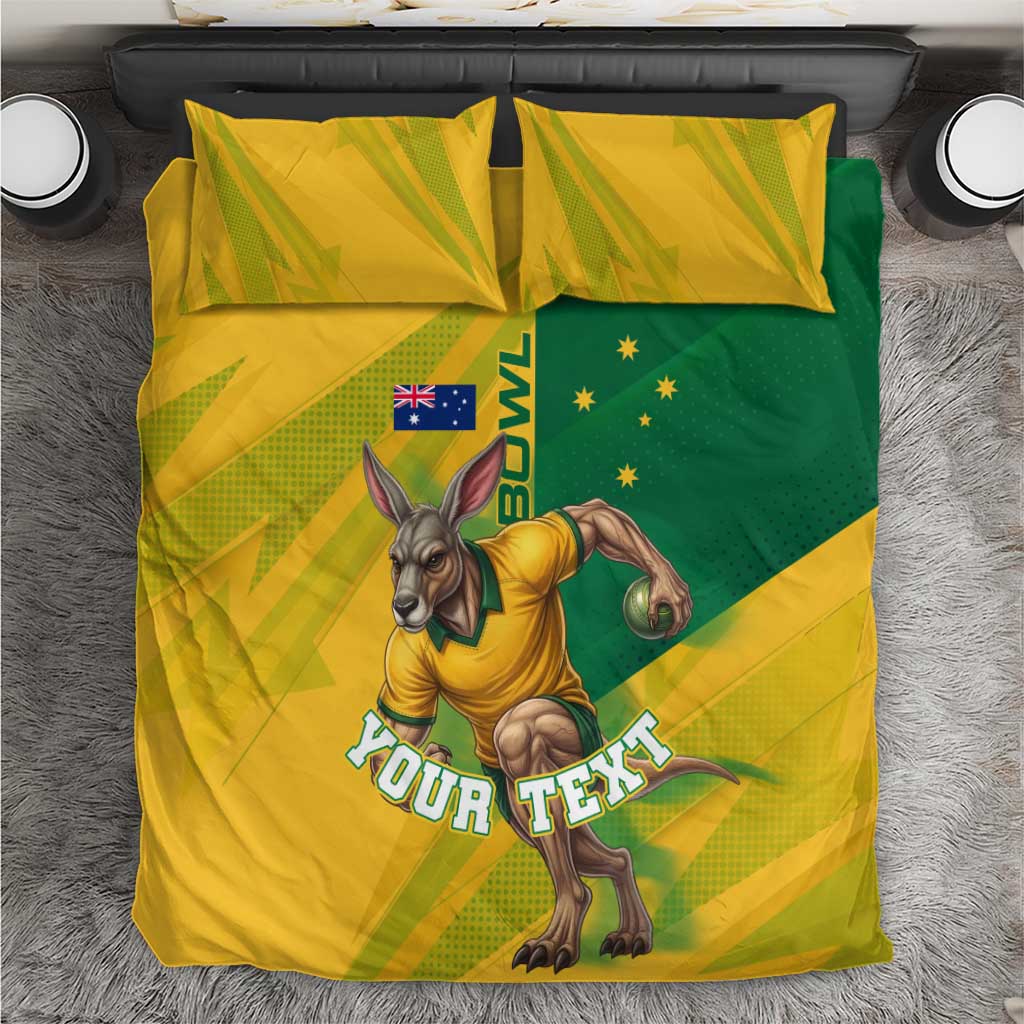 Personalized Australian Jackaroo Lawn Bowls Bedding Set Kangaroo Bowler Green Yellow National Spirit Mascot Art