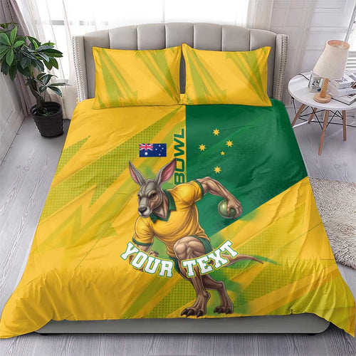 Personalized Australian Jackaroo Lawn Bowls Bedding Set Kangaroo Bowler Green Yellow National Spirit Mascot Art