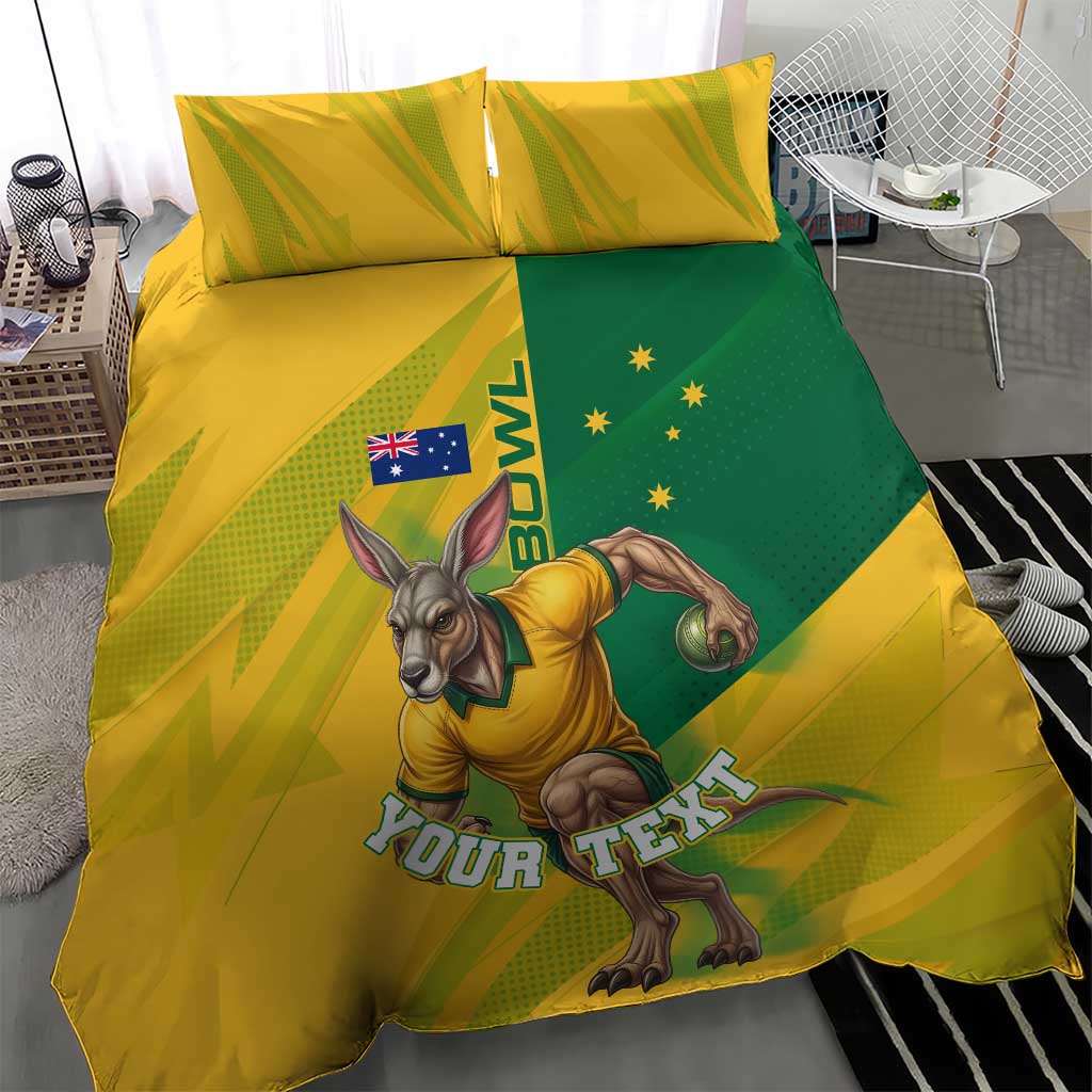 Personalized Australian Jackaroo Lawn Bowls Bedding Set Kangaroo Bowler Green Yellow National Spirit Mascot Art