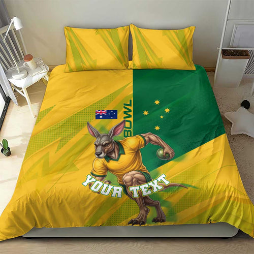Personalized Australian Jackaroo Lawn Bowls Bedding Set Kangaroo Bowler Green Yellow National Spirit Mascot Art