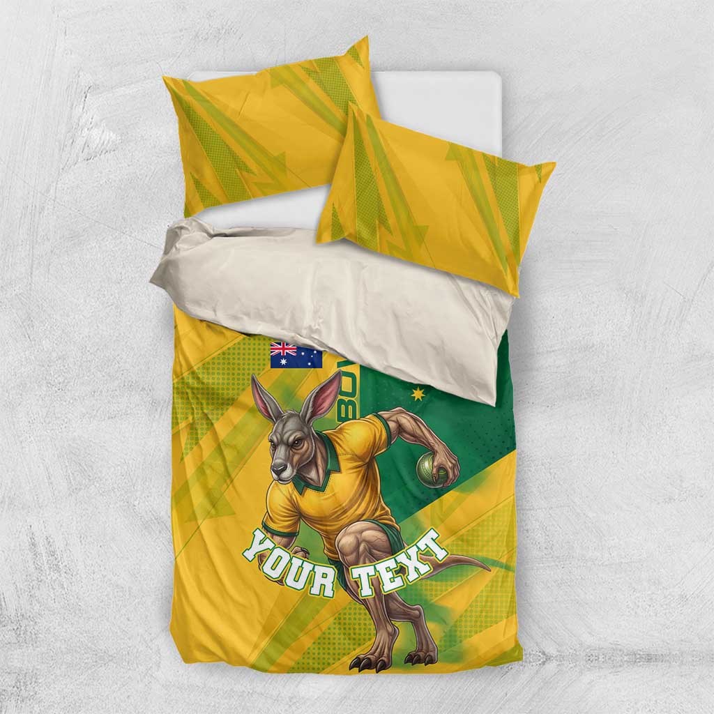 Personalized Australian Jackaroo Lawn Bowls Bedding Set Kangaroo Bowler Green Yellow National Spirit Mascot Art
