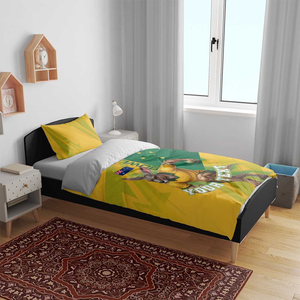 Personalized Australian Jackaroo Lawn Bowls Bedding Set Kangaroo Bowler Green Yellow National Spirit Mascot Art