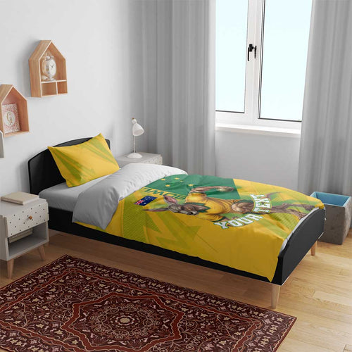 Personalized Australian Jackaroo Lawn Bowls Bedding Set Kangaroo Bowler Green Yellow National Spirit Mascot Art