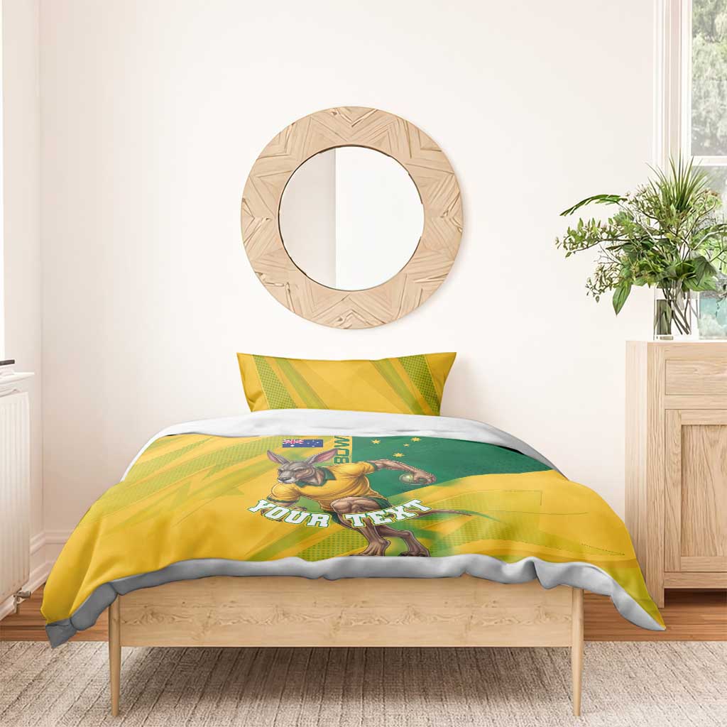 Personalized Australian Jackaroo Lawn Bowls Bedding Set Kangaroo Bowler Green Yellow National Spirit Mascot Art