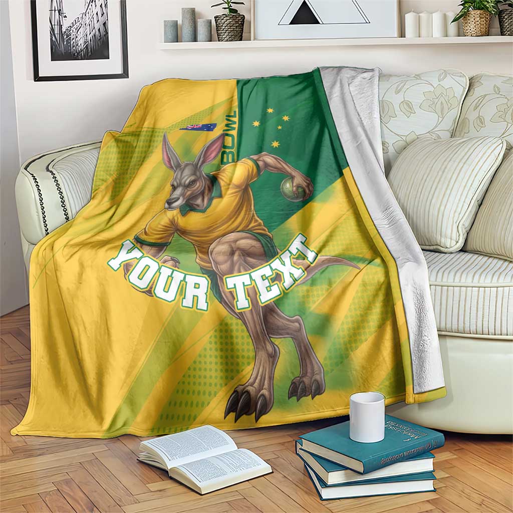 Personalized Australian Jackaroo Lawn Bowls Blanket Kangaroo Bowler Green Yellow National Spirit Mascot Art