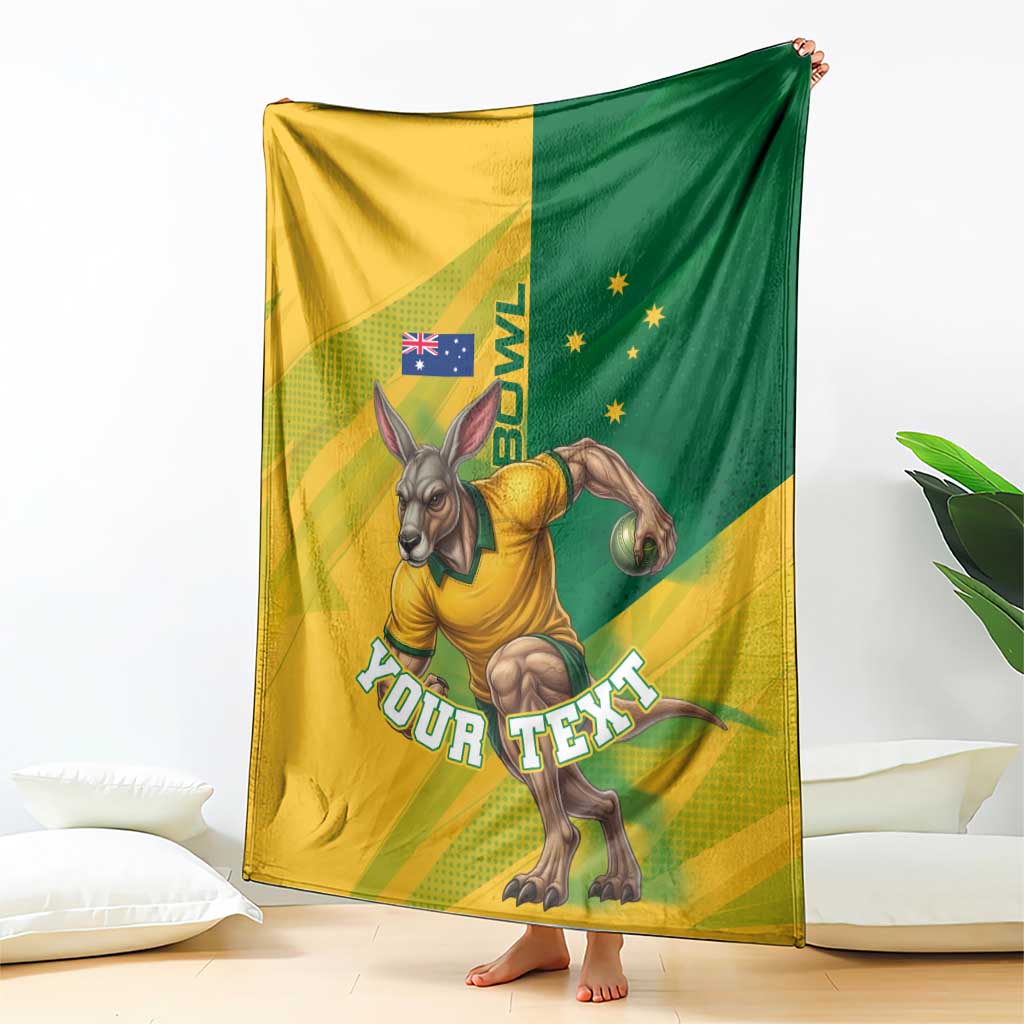Personalized Australian Jackaroo Lawn Bowls Blanket Kangaroo Bowler Green Yellow National Spirit Mascot Art