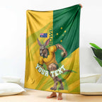 Personalized Australian Jackaroo Lawn Bowls Blanket Kangaroo Bowler Green Yellow National Spirit Mascot Art