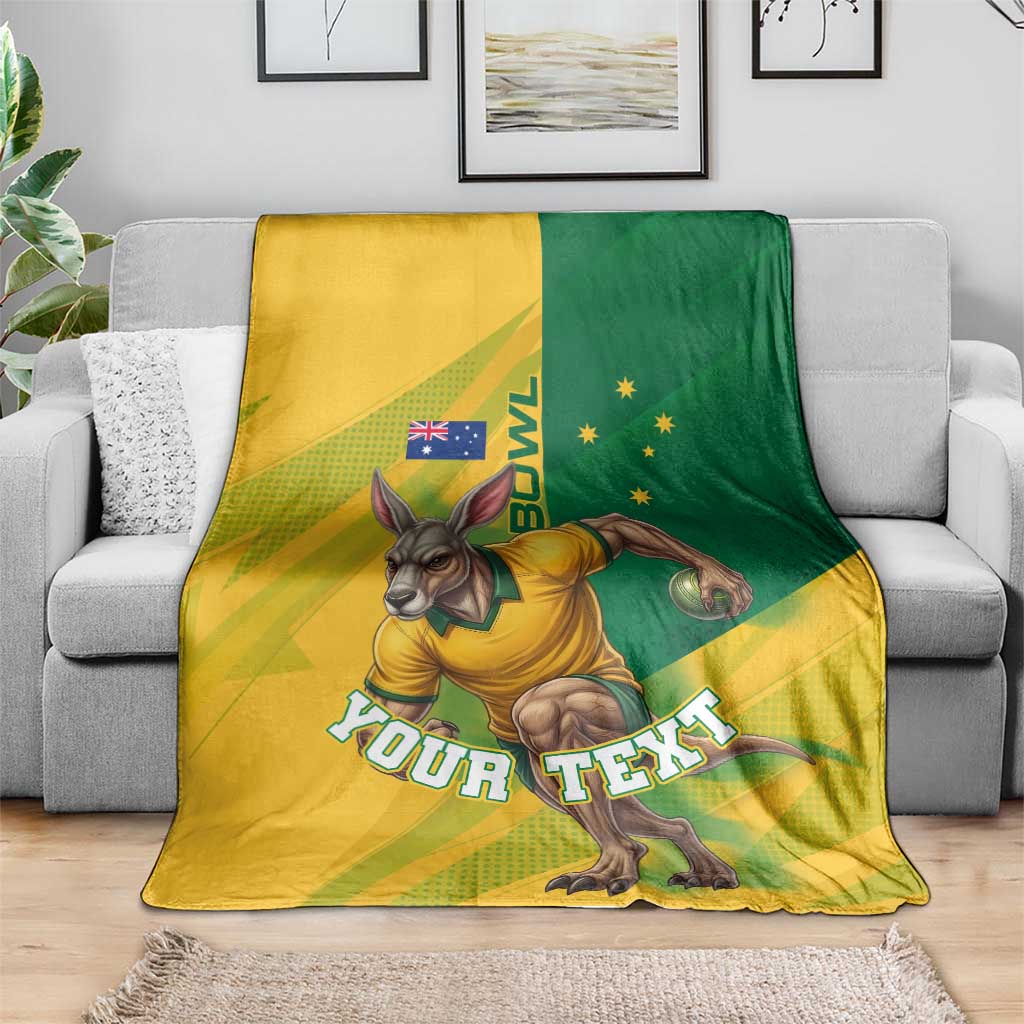 Personalized Australian Jackaroo Lawn Bowls Blanket Kangaroo Bowler Green Yellow National Spirit Mascot Art