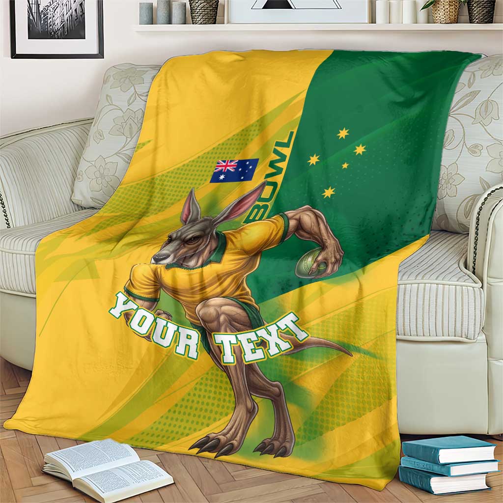 Personalized Australian Jackaroo Lawn Bowls Blanket Kangaroo Bowler Green Yellow National Spirit Mascot Art