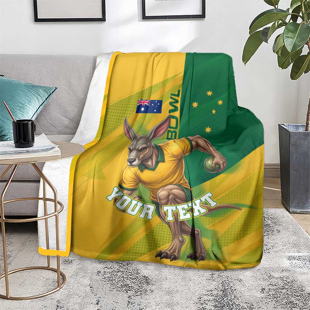 Personalized Australian Jackaroo Lawn Bowls Blanket Kangaroo Bowler Green Yellow National Spirit Mascot Art