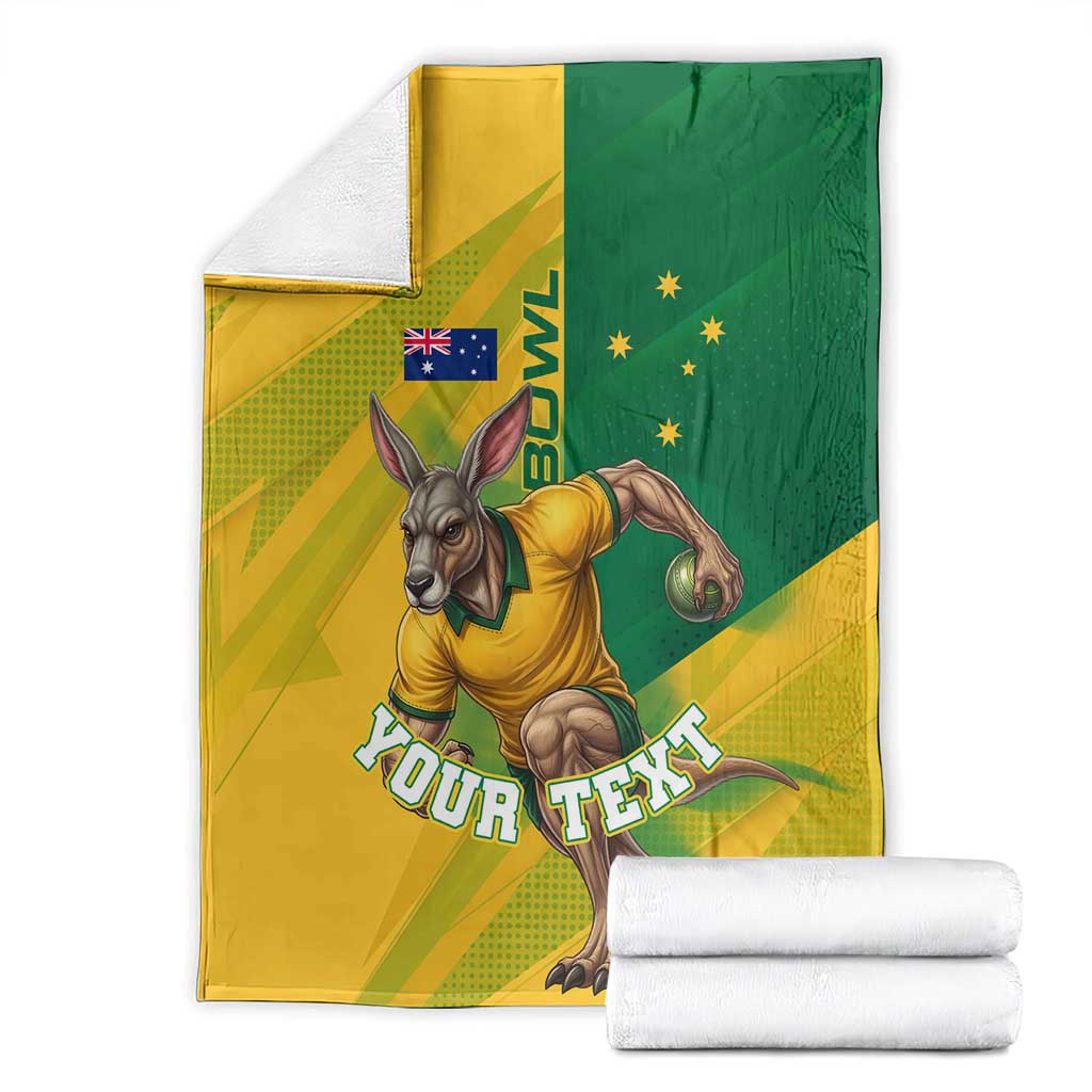 Personalized Australian Jackaroo Lawn Bowls Blanket Kangaroo Bowler Green Yellow National Spirit Mascot Art