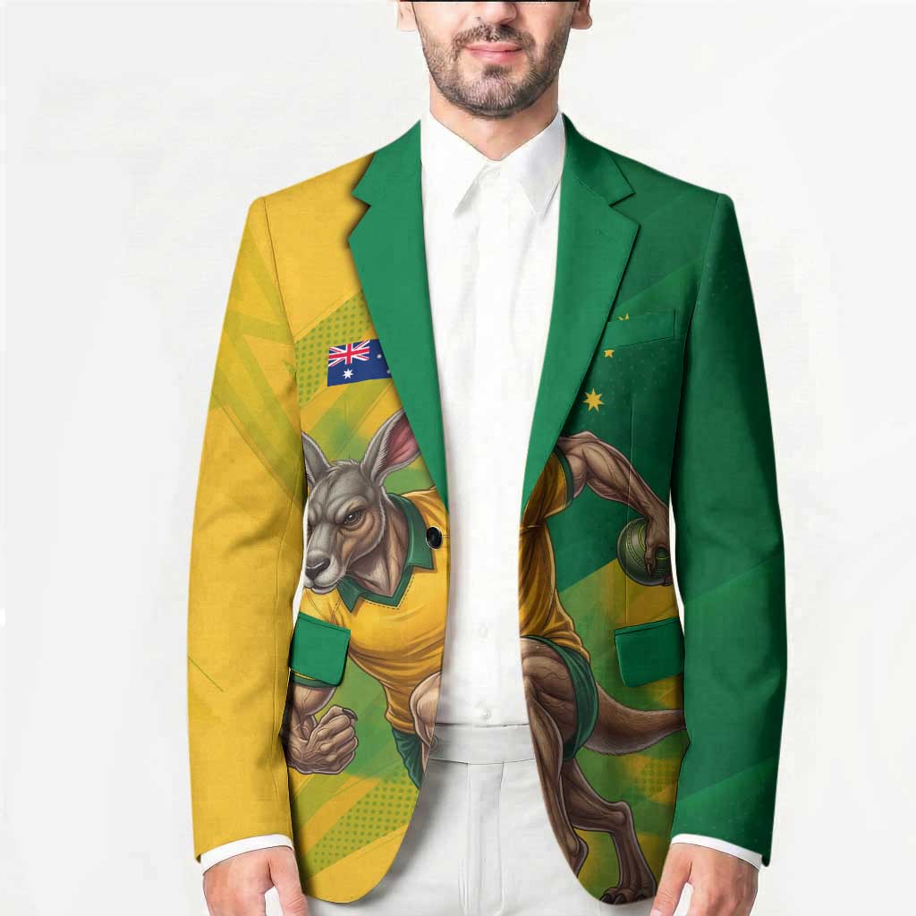 Personalized Australian Jackaroo Lawn Bowls Blazer Kangaroo Bowler Green Yellow National Spirit Mascot Art