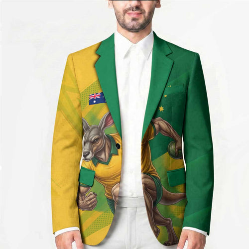 Personalized Australian Jackaroo Lawn Bowls Blazer Kangaroo Bowler Green Yellow National Spirit Mascot Art