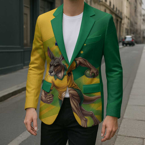 Personalized Australian Jackaroo Lawn Bowls Blazer Kangaroo Bowler Green Yellow National Spirit Mascot Art