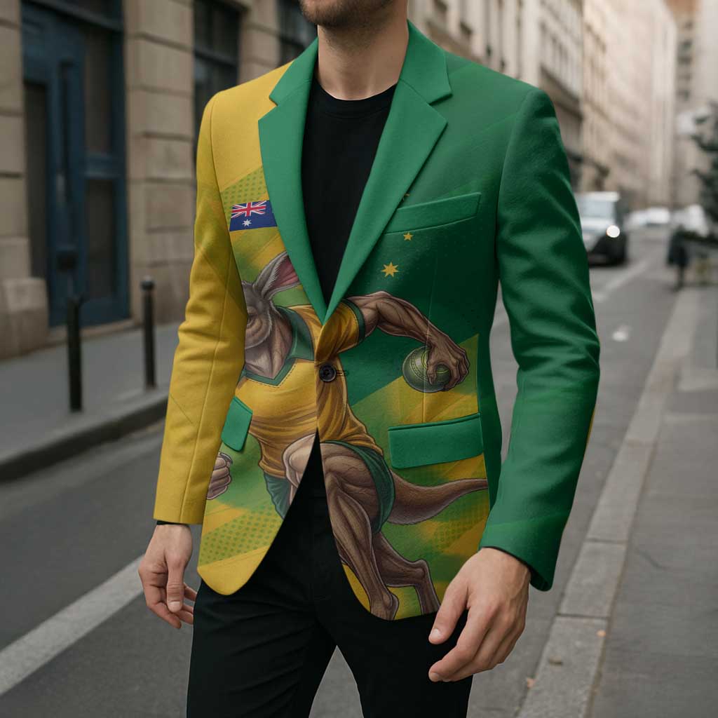 Personalized Australian Jackaroo Lawn Bowls Blazer Kangaroo Bowler Green Yellow National Spirit Mascot Art