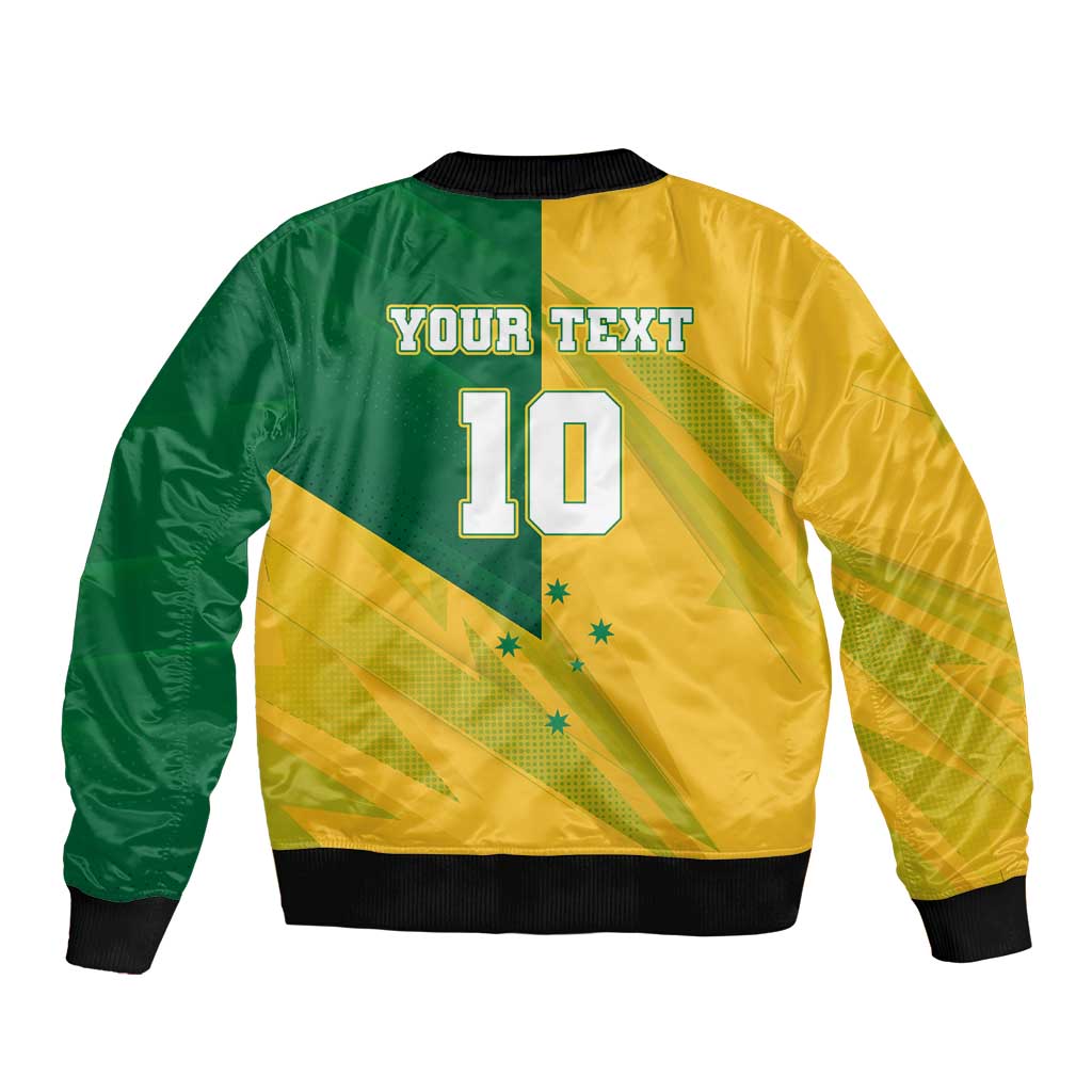 Personalized Australian Jackaroo Lawn Bowls Bomber Jacket Kangaroo Bowler Green Yellow National Spirit Mascot Art