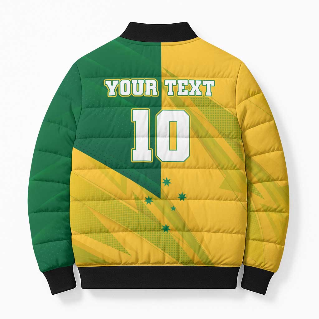 Personalized Australian Jackaroo Lawn Bowls Bomber Puffer Jacket Kangaroo Bowler Green Yellow National Spirit Mascot Art