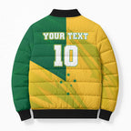 Personalized Australian Jackaroo Lawn Bowls Bomber Puffer Jacket Kangaroo Bowler Green Yellow National Spirit Mascot Art