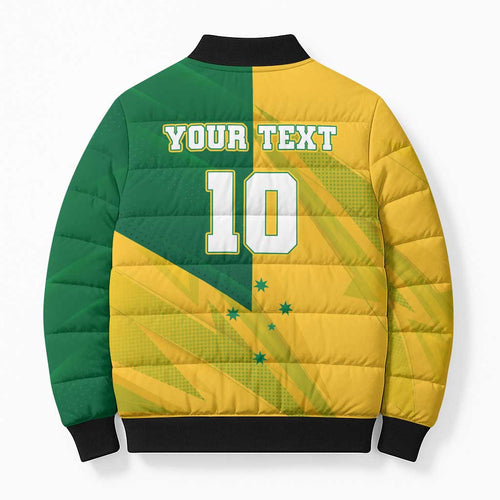 Personalized Australian Jackaroo Lawn Bowls Bomber Puffer Jacket Kangaroo Bowler Green Yellow National Spirit Mascot Art