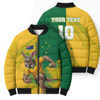 Personalized Australian Jackaroo Lawn Bowls Bomber Puffer Jacket Kangaroo Bowler Green Yellow National Spirit Mascot Art