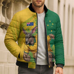 Personalized Australian Jackaroo Lawn Bowls Bomber Puffer Jacket Kangaroo Bowler Green Yellow National Spirit Mascot Art