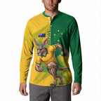 Personalized Australian Jackaroo Lawn Bowls Button Sweatshirt Kangaroo Bowler Green Yellow National Spirit Mascot Art