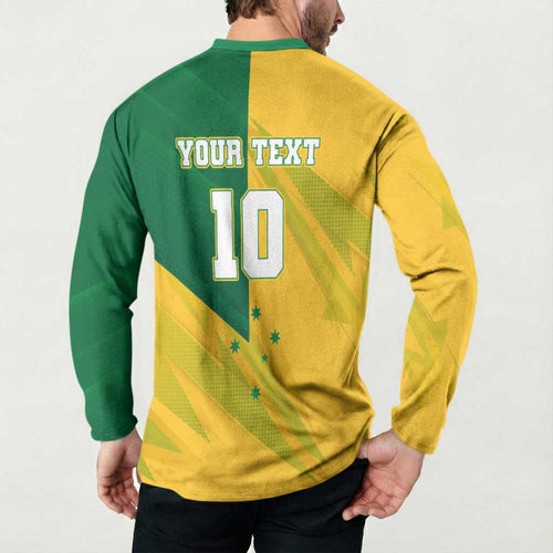 Personalized Australian Jackaroo Lawn Bowls Button Sweatshirt Kangaroo Bowler Green Yellow National Spirit Mascot Art
