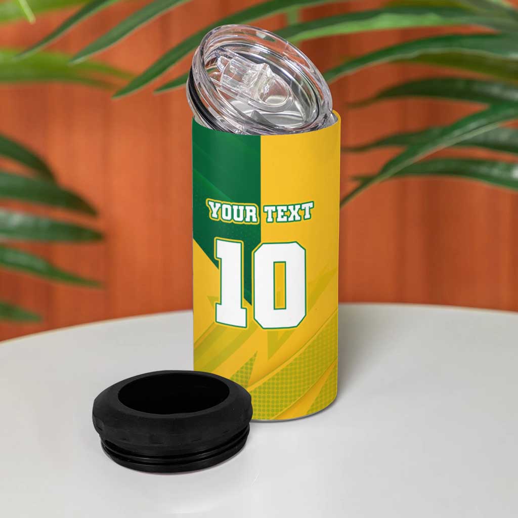 Personalized Australian Jackaroo Lawn Bowls 4 in 1 Can Cooler Tumbler Kangaroo Bowler Green Yellow National Spirit Mascot Art