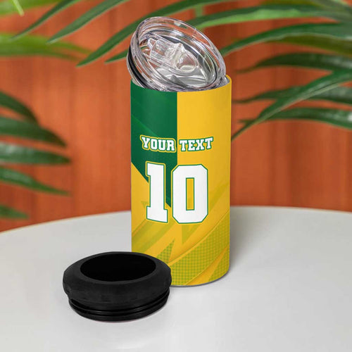 Personalized Australian Jackaroo Lawn Bowls 4 in 1 Can Cooler Tumbler Kangaroo Bowler Green Yellow National Spirit Mascot Art