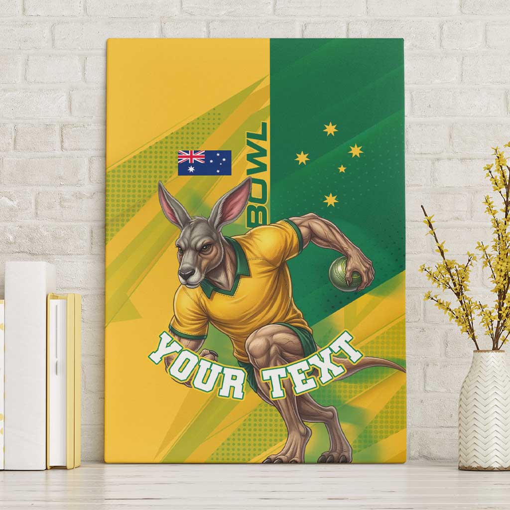 Personalized Australian Jackaroo Lawn Bowls Canvas Wall Art Kangaroo Bowler Green Yellow National Spirit Mascot Art