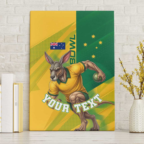 Personalized Australian Jackaroo Lawn Bowls Canvas Wall Art Kangaroo Bowler Green Yellow National Spirit Mascot Art