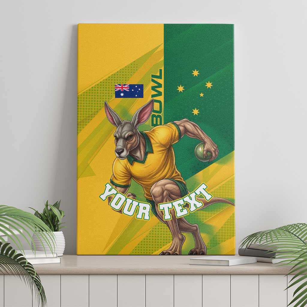 Personalized Australian Jackaroo Lawn Bowls Canvas Wall Art Kangaroo Bowler Green Yellow National Spirit Mascot Art