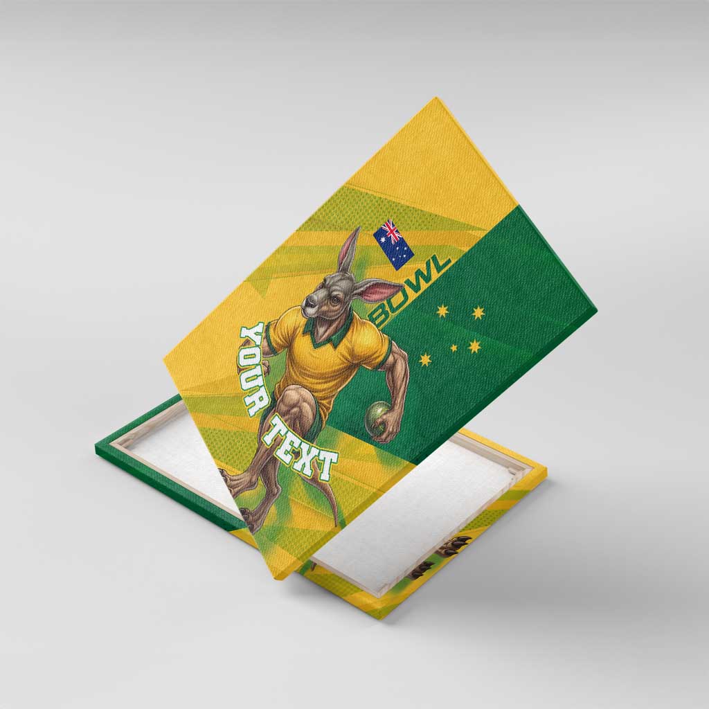 Personalized Australian Jackaroo Lawn Bowls Canvas Wall Art Kangaroo Bowler Green Yellow National Spirit Mascot Art