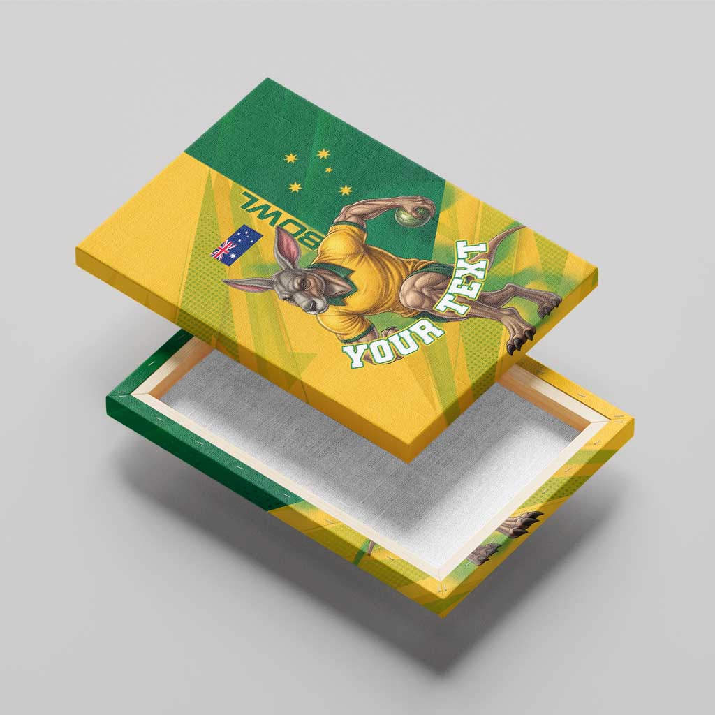 Personalized Australian Jackaroo Lawn Bowls Canvas Wall Art Kangaroo Bowler Green Yellow National Spirit Mascot Art