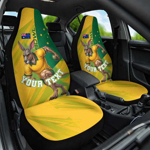 Personalized Australian Jackaroo Lawn Bowls Car Seat Cover Kangaroo Bowler Green Yellow National Spirit Mascot Art