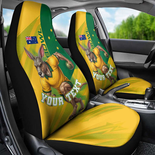 Personalized Australian Jackaroo Lawn Bowls Car Seat Cover Kangaroo Bowler Green Yellow National Spirit Mascot Art