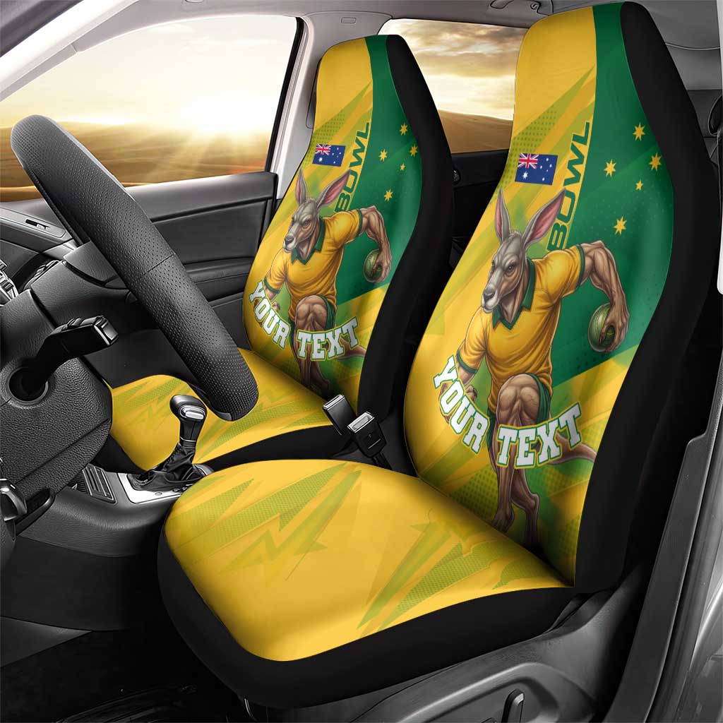 Personalized Australian Jackaroo Lawn Bowls Car Seat Cover Kangaroo Bowler Green Yellow National Spirit Mascot Art