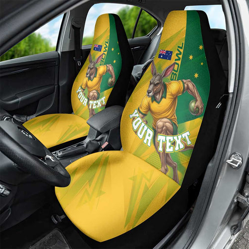 Personalized Australian Jackaroo Lawn Bowls Car Seat Cover Kangaroo Bowler Green Yellow National Spirit Mascot Art