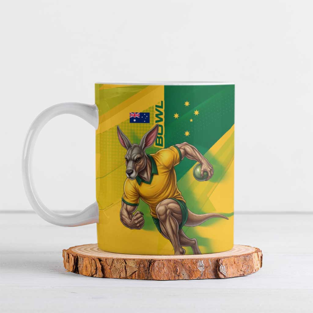 Personalized Australian Jackaroo Lawn Bowls Ceramic Mug Kangaroo Bowler Green Yellow National Spirit Mascot Art