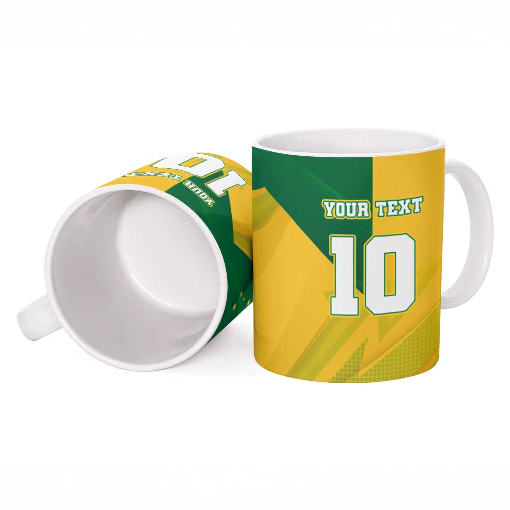 Personalized Australian Jackaroo Lawn Bowls Ceramic Mug Kangaroo Bowler Green Yellow National Spirit Mascot Art
