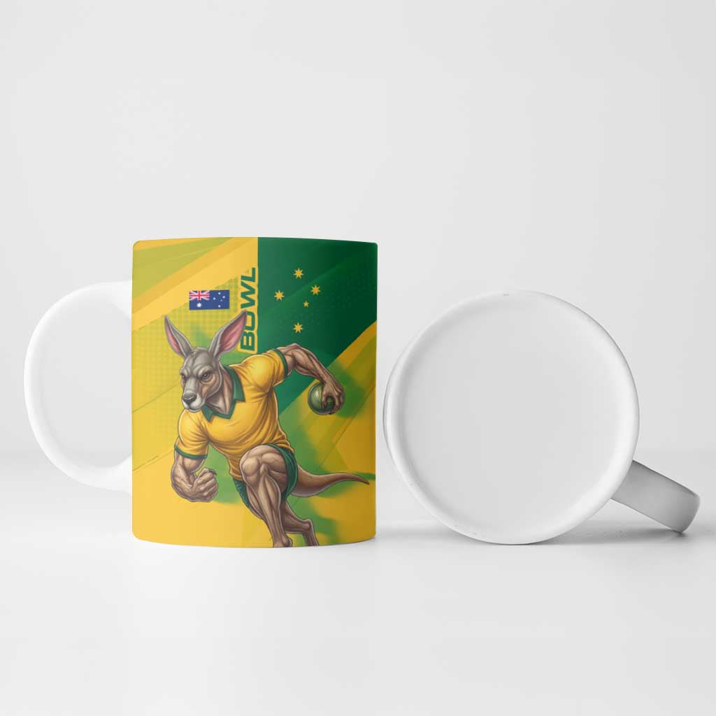 Personalized Australian Jackaroo Lawn Bowls Ceramic Mug Kangaroo Bowler Green Yellow National Spirit Mascot Art